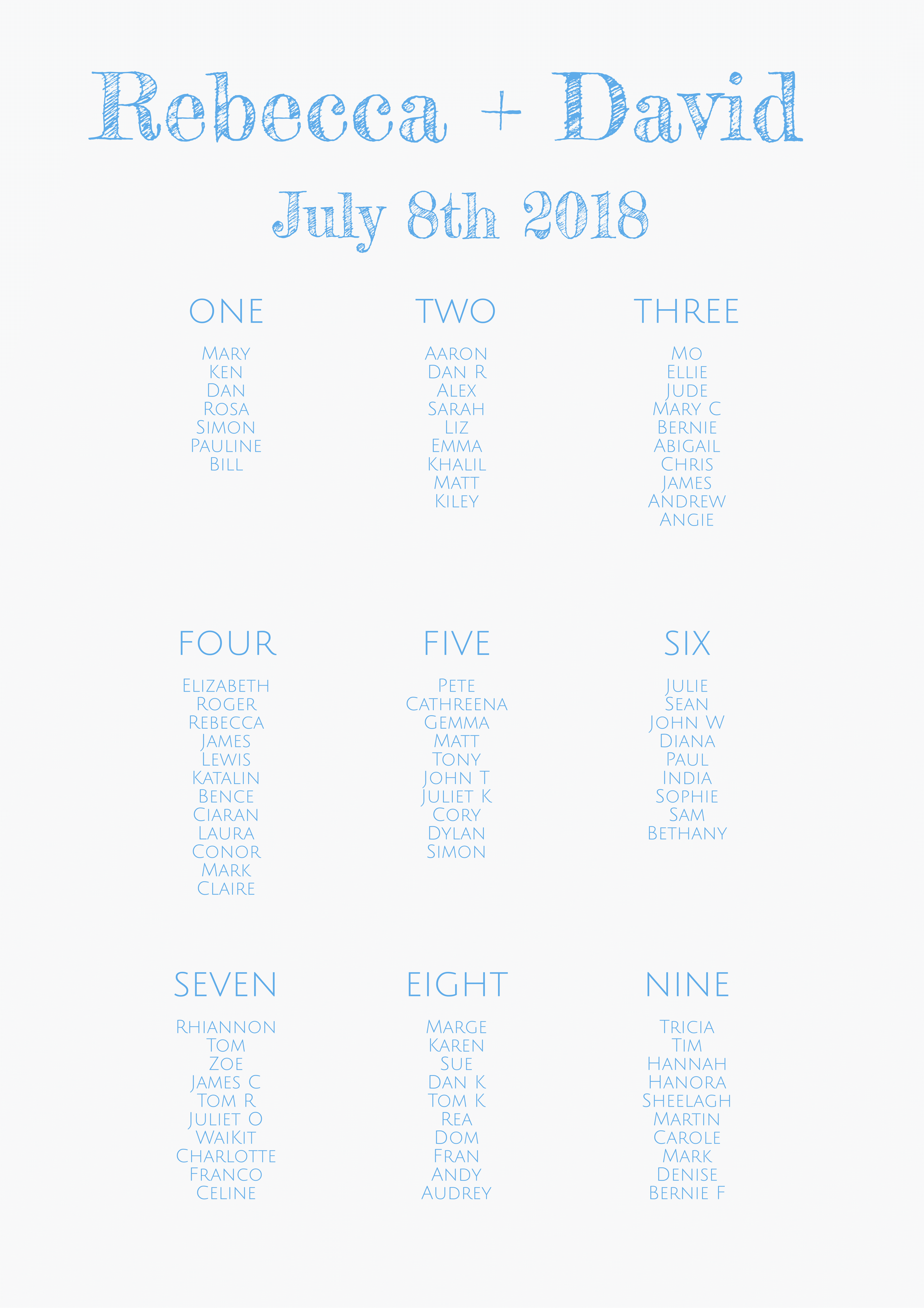A2 table plan white and blue simple